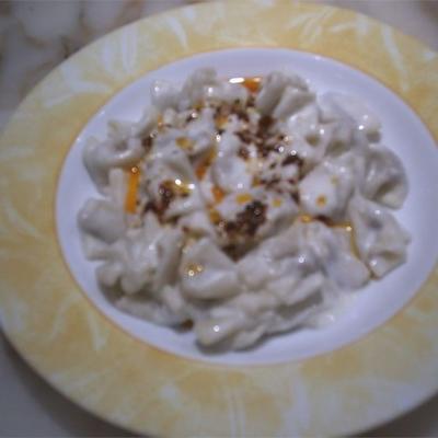 manti (ravióli 'turco' com molho de iogurte)