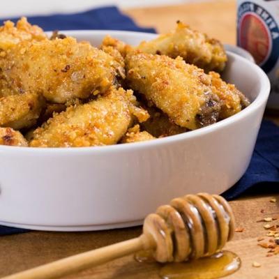 forno super crunch cozinhado mel mergulhado asas