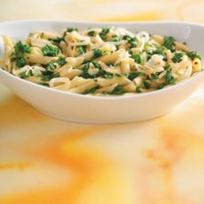 penne com cebola caramelizada, alho e couve