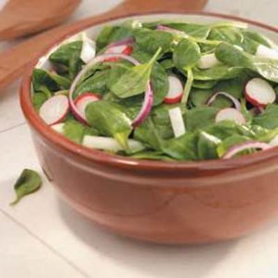 jicama, salada de rabanete e espinafre