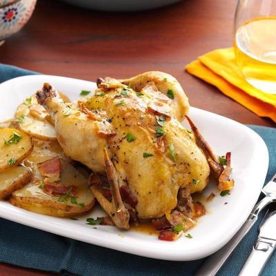 galinhas cornish com batatas