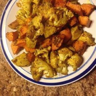 Batata-doce temperada com curry e couve-flor