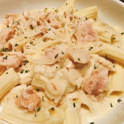 atum alfredo com macarrão penne