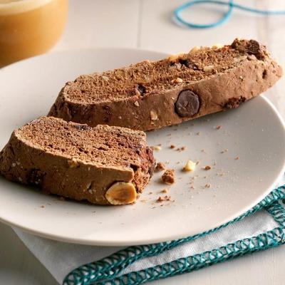 chocolate duplo, laranja e biscotti de avelã