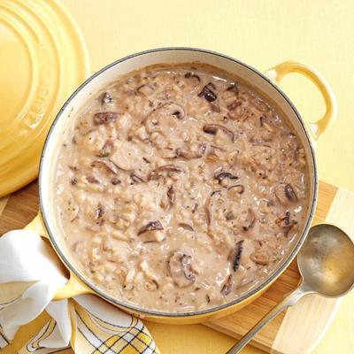 creme de cogumelos e sopa de arroz selvagem