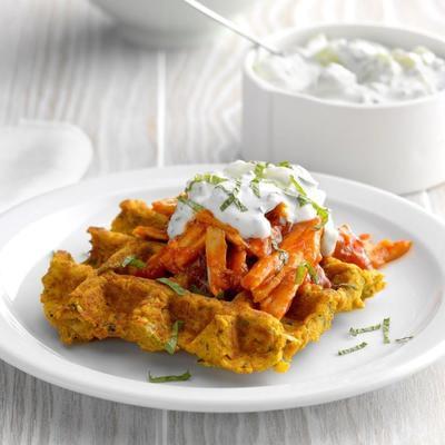 waffles de frango e falafel sem culpa