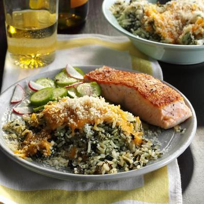 panela de espinafre lenta e caçarola de arroz