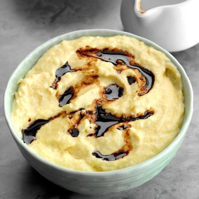 polenta cremosa com esmalte balsâmico