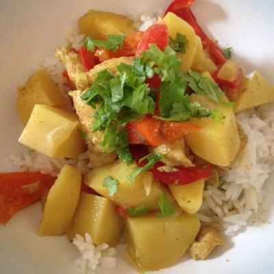 fácil lento fogão frango ao curry com batatas e leite de coco