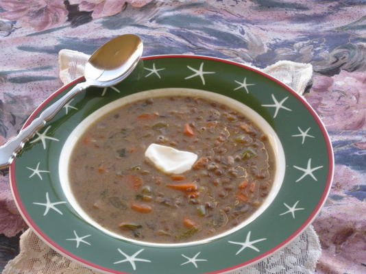 sopa cremosa de lentilhas e cogumelos