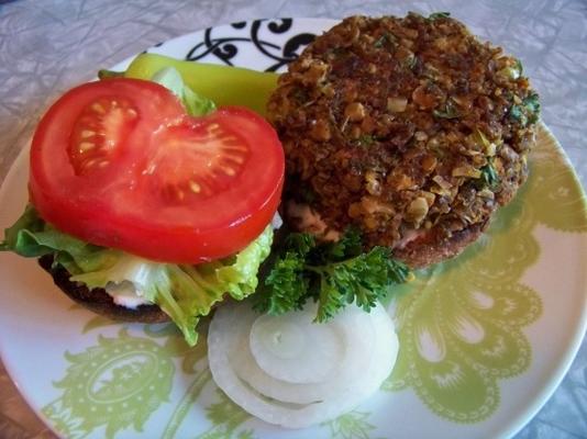 hambúrgueres vegetarianos condimentados e com baixo teor de gordura (vegan, sem glúten, sem soja