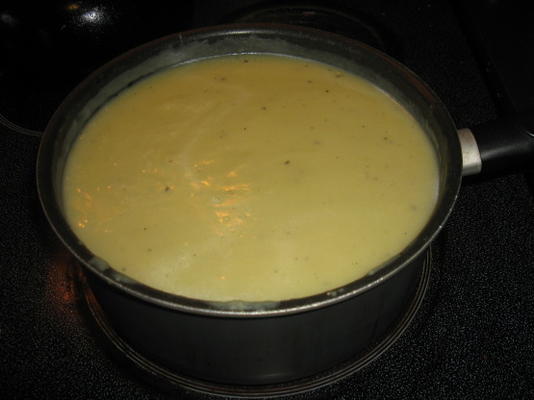 sopa perfeita de batata, alho-poró e cebola com torradas de queijo com alho