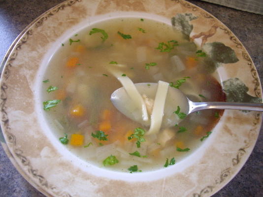 sopa de macarrão de frango com ervas frescas