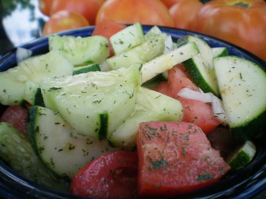 salada refrescante de pepino e tomate