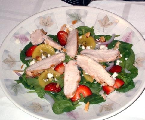 salada de morango e kiwi espinafre com peito de frango grelhado