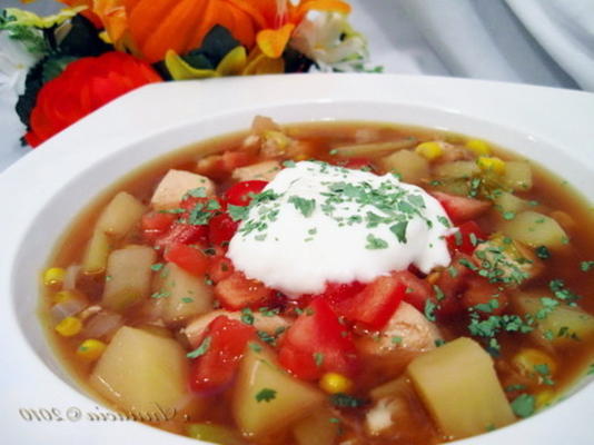 sopa verde de chile, frango e milho