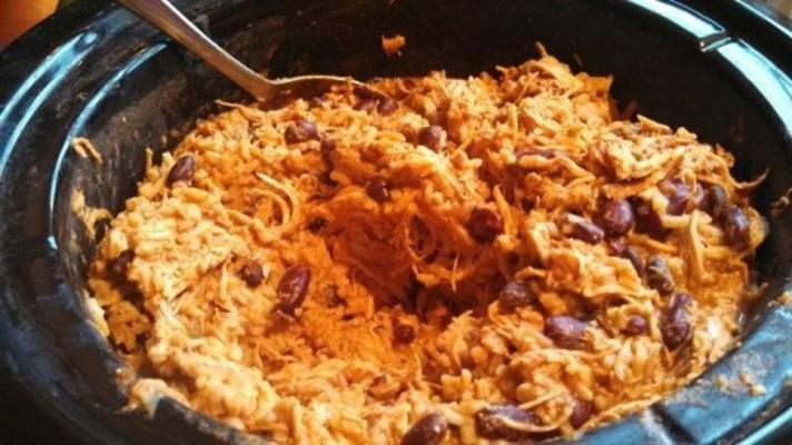 frango crock-pot, arroz e feijão