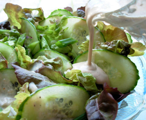 salada muito verde com vinagrete de ervas