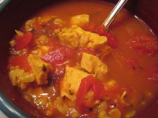 sopa de frango e arroz ao curry