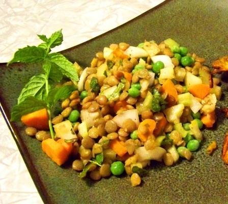 salada de lentilhas vegetais do jardim