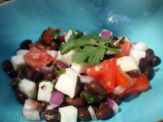 jicama, tomate e salada de feijão preto
