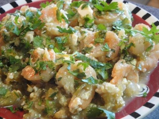 camarão assado com tomatillos
