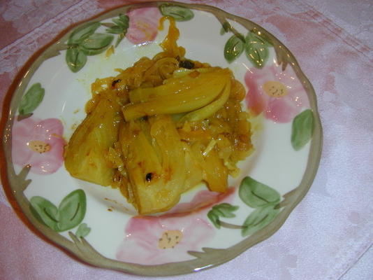 erva-doce assada e cebola com gengibre