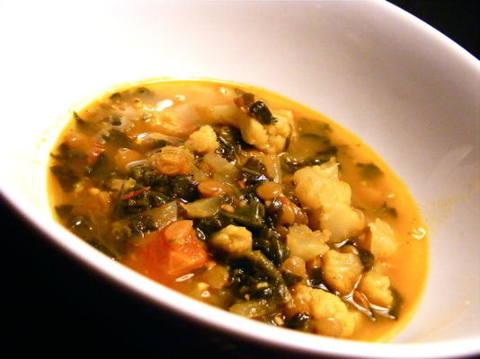 sopa de lentilha vermelha e gengibre de couve-flor