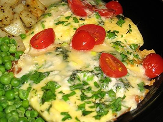 brie, erva fresca, omelete de tomate para 2