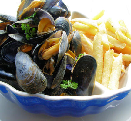 moules frites - francês / belga estilo bistrô mexilhões e batatas fritas