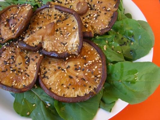 cogumelos shiitake grelhados na rúcula