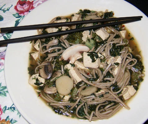 dofu cai mian (tofu sopa de macarrão vegetal, duas versões)