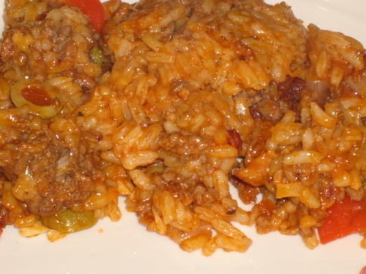 carne cozida e arroz assar