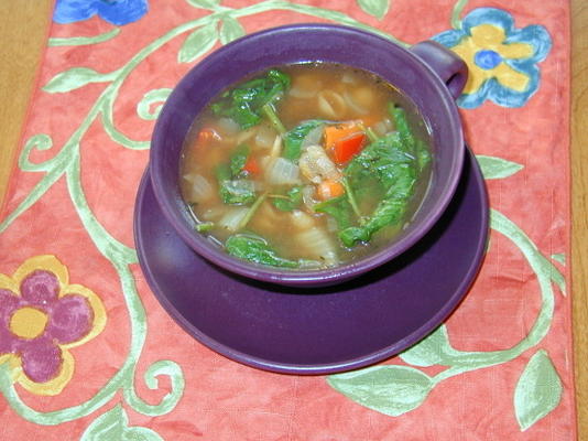 alho assado e sopa de legumes com macarrão
