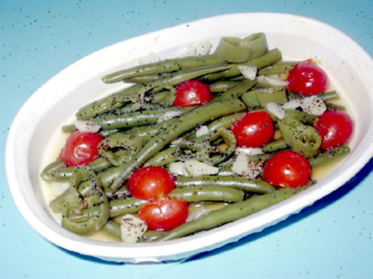 feijão verde, tomate e pimentos de anaheim