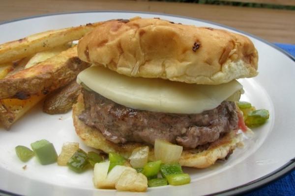 Hamburguer de bife com queijo philly de dee