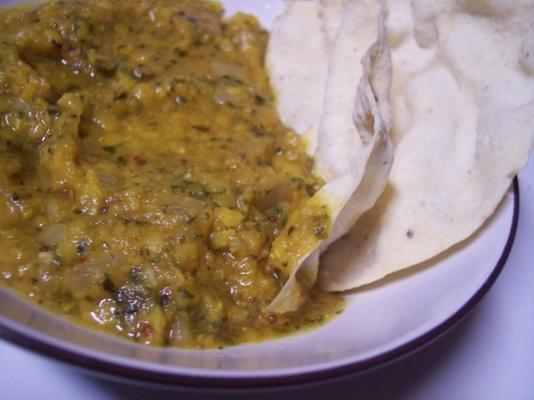 berinjela e dhal curry com arroz basmati