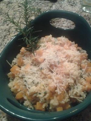 risoto de abóbora, alecrim e risoto de queijo azul
