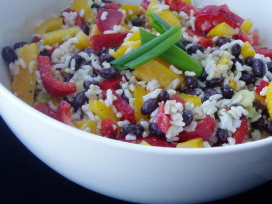 arroz caribenho e salada de feijão preto