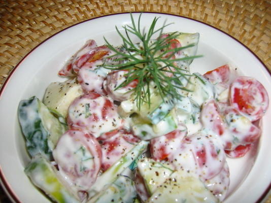 salada de tomate pepino sarasota em molho de endro cremoso
