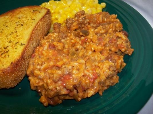 Frigideira de arroz chili 'n de 15 minutos de queijo