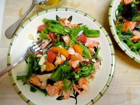 salmão grelhado e saladas de toranja com vinagrete de mel