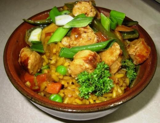 salsicha e madras curry legumes