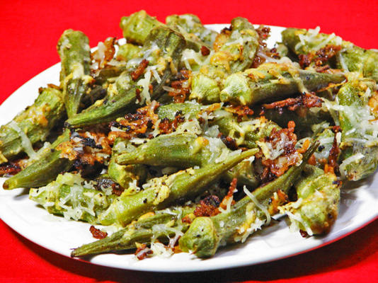quiabo assado no forno, limão-parmesão