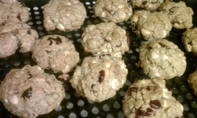 biscoitos de chocolate branco, cranberry, aveia e nozes