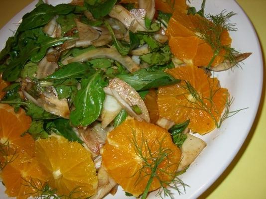 salada de rúcula, erva-doce e laranja