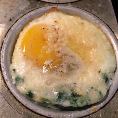 ovos cozidos com espinafre e queijo parmesão