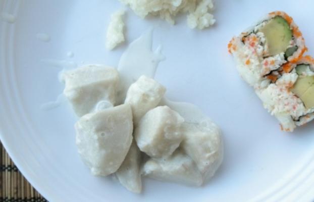 taro cozido com leite de coco