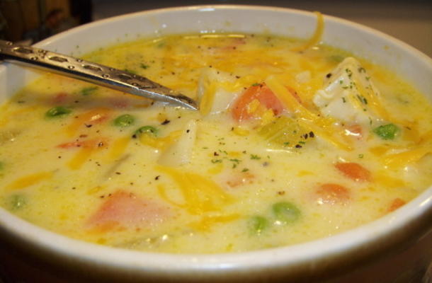 macarrão e queijo sopa com frango
