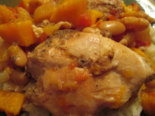 frango marroquino-temperado lento-fogão